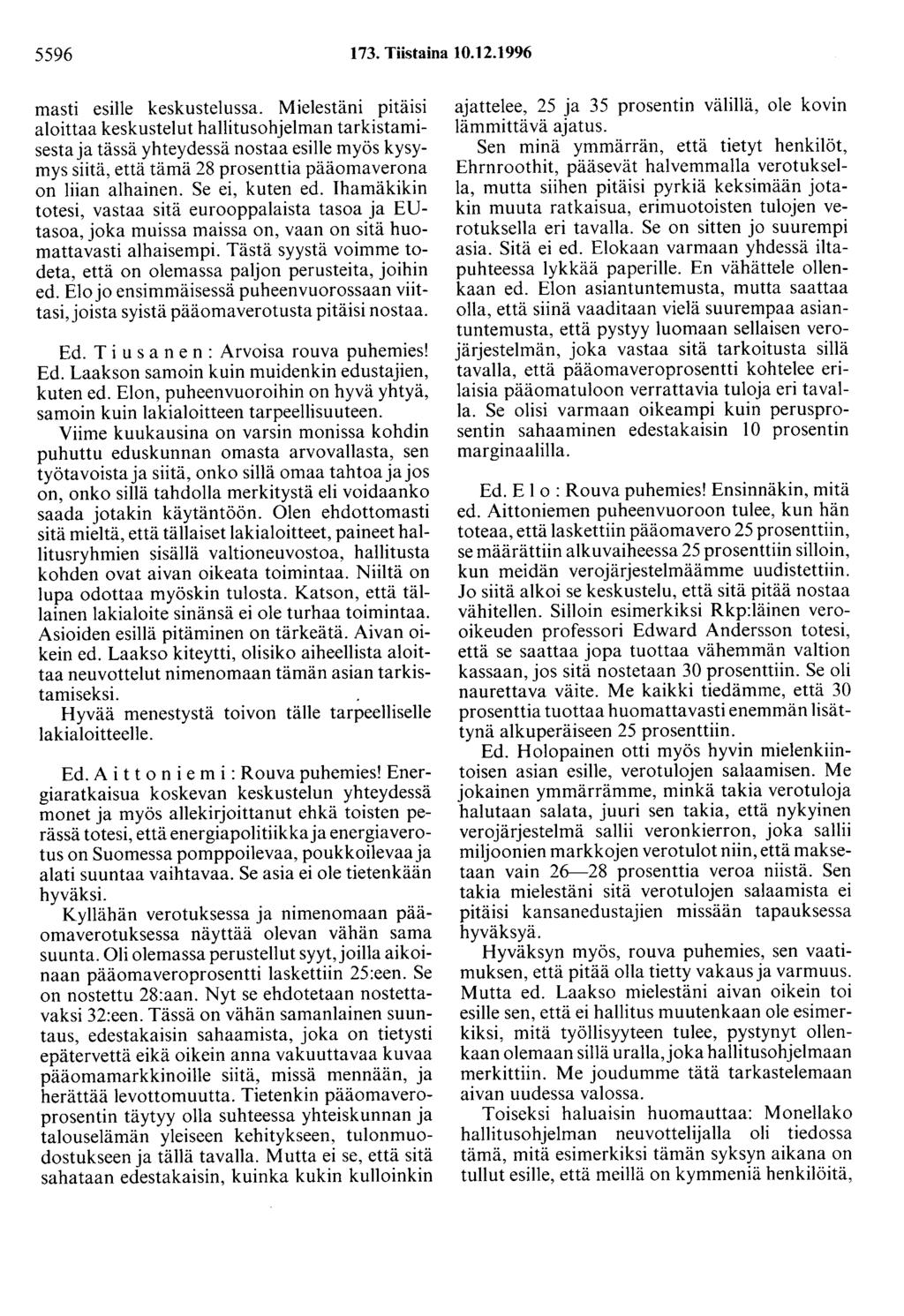5596 173. Tiistaina 10.12.1996 masti esille keskustelussa.