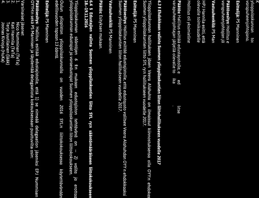 2) tif 7/V/ YliOPISTONPöytäkirja III III YLIOPPILASKUNTA Hallituksen kokouksen 24/2016 päivänä.