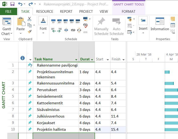 Projektin tehtävien syöttäminen v2 : Voit käyttää myös muita tapoja : 1. Tuoda tiedot Excel:stä Wizardilla, kun aloitat uuden projektin.