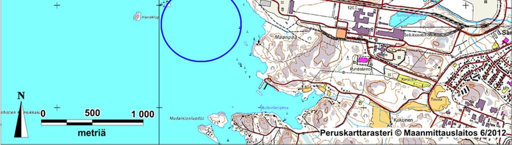 Kuvassa on esitetty Ulko-Petäjäksen tuleva laajennusalue ja muut Rauman Sataman ja väylän seurantaan liittyvät vedenlaadun