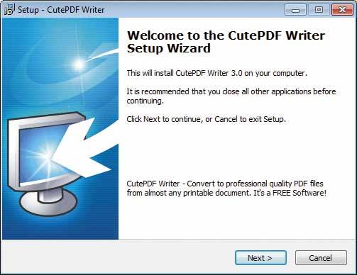 Asennus karkaa käsistä Tässä esimerkissä asennetaan ohjelma Cutepdf Writer, jolla voi tehdä pdf-tiedoston vaikkapa Wordasiakirjasta.