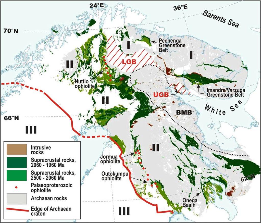 30 Paleoproterozoic rocks Karelian supracrustal belts (2.5-1.