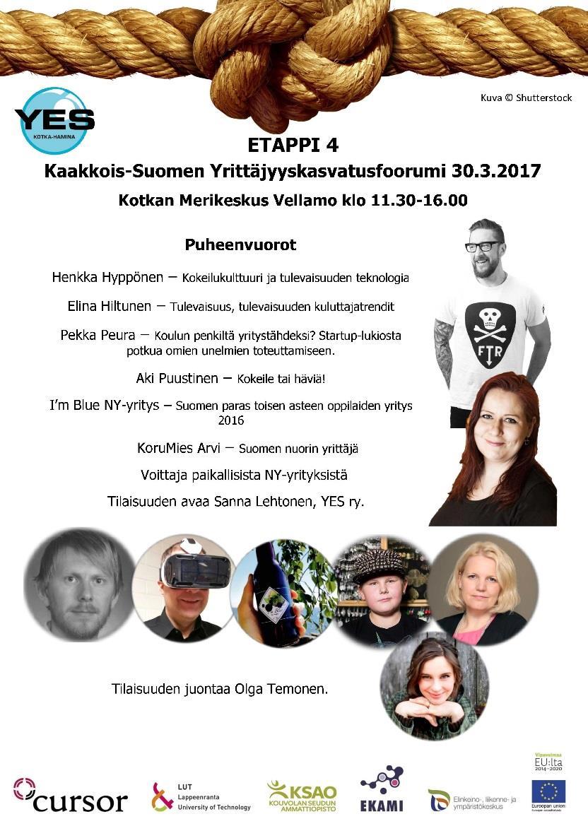 30.3.2017 Yrittäjyyskasvatusfoorumi Kotkan merikeskus Vellamossa klo 11.30-16.
