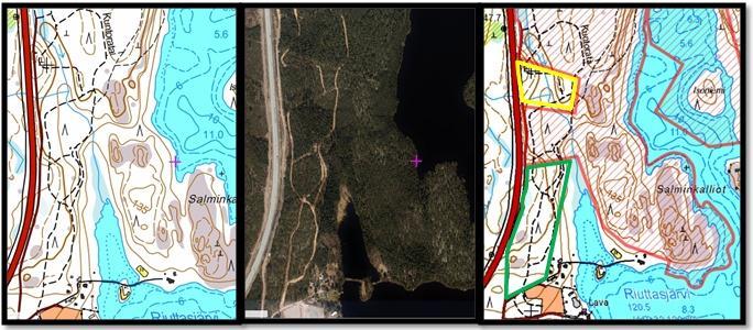 33 kangastyppistä maastopohjaa, tosin muutamia kivikkoisia kohtia löytyi. Alueella oli harvaa metsää, mutta myös muutamia metsätiheikköjä (pääasiassa mäntytaimikkoa ja kasvatusmetsikköä).
