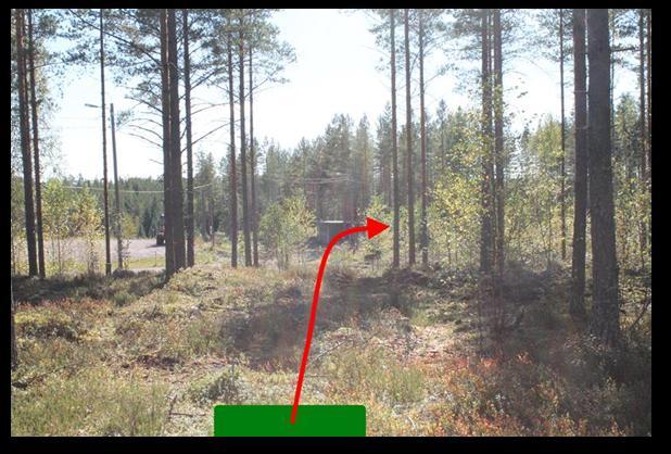 0392214 N 6885072, E 292916 Väylä yksi kulkee aluksi suoraan ja kaartaa lopussa oikealla lähelle teitä.