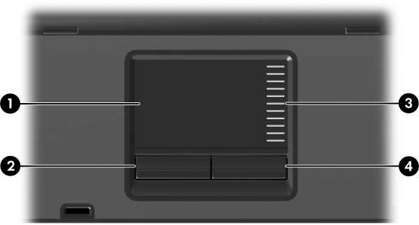 1 Osoitinlaitteet Kosketusalusta (vain tietyt mallit) Seuraavassa kuvassa ja taulukossa on kuvattu tietokoneen kosketusalusta.
