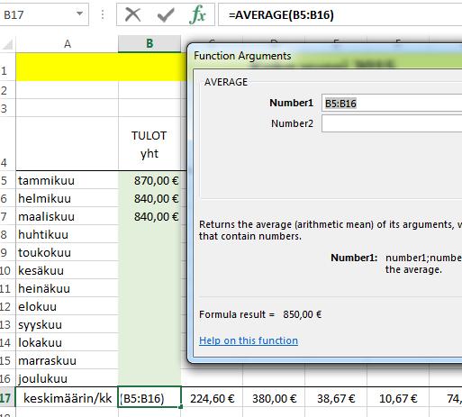 Aulikki Hyrskykari, Juhani Linna Huomaa, että ensimmäiseen sarakkeen vuoden kuukaudet saat tehdyksi täyttökahvan avulla (olettaen että käyttämäsi Excelin omissa listoissa (Custom lists) on