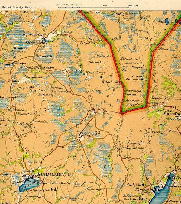 Kalmbergin kartta esittää Tuusulan aikaa ennen rautatietä ja virallisen tiestön lisäksi siinä näkyvät kärrytiet ja yleiset