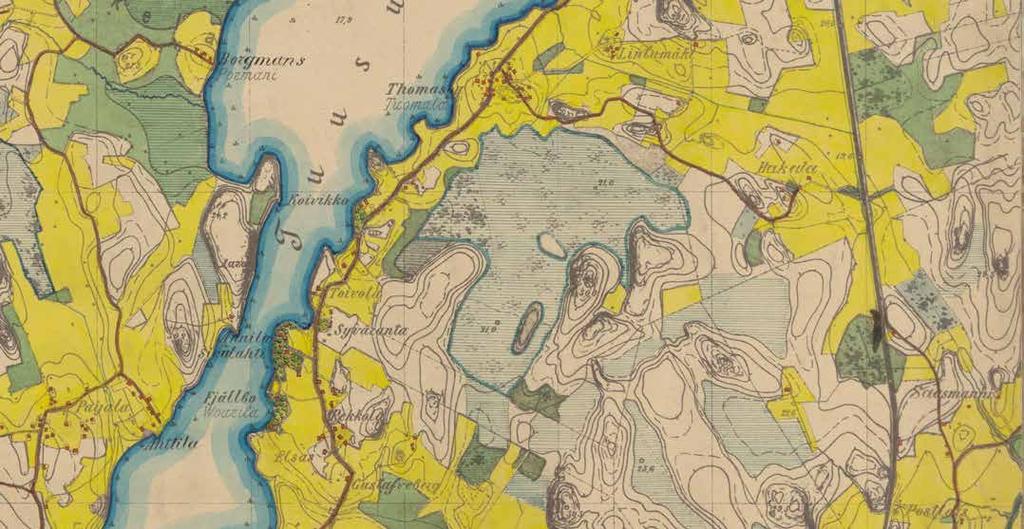 Tuusulan Rantatietä ja Tuomalan kylä vuonna 1898 laaditussa venäläisen topografikunnan täydennys kartassa.