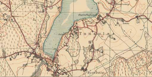Tuusulan rantatietä ja Tuomalan kylä vuonna 1928 laaditussa topografikartassa.