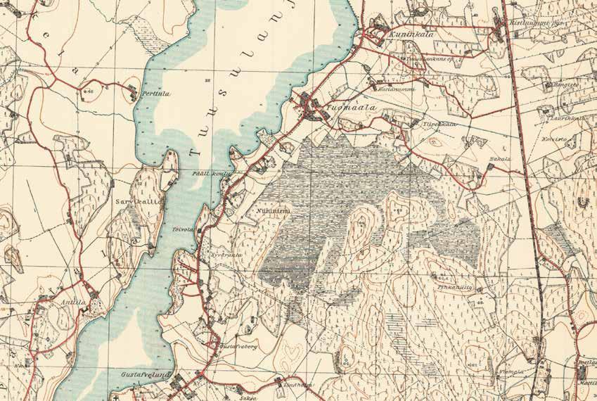Tuusulan rantatietä ja Tuomalan kylä vuonna 1941 laaditussa topografikartassa.