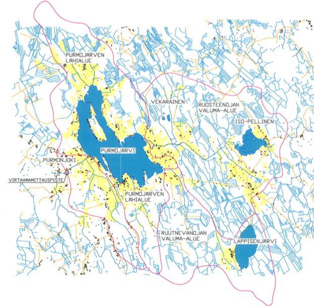 19 3.2 Valuma-alueet ja hydrologia Purmojärvi kuuluu Purmojoen vesistöalueeseen /1/. Purmojärveen tulee vesiä yhteensä 45,85 km 2 laajuiselta valuma-alueelta. Kuten Kuvio 1.
