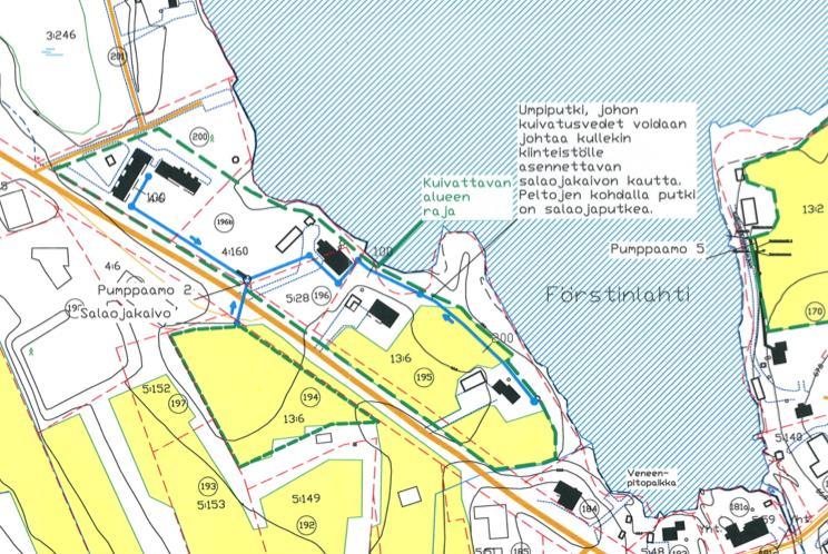 27 hiekkasuodatuskenttä. Suodatuskentän tarkoituksena on poistaa vedestä ravinteita, erityisesti fosforia. /1/ Kuviossa 7 on suunnitelma kuivatusjärjestelyistä.