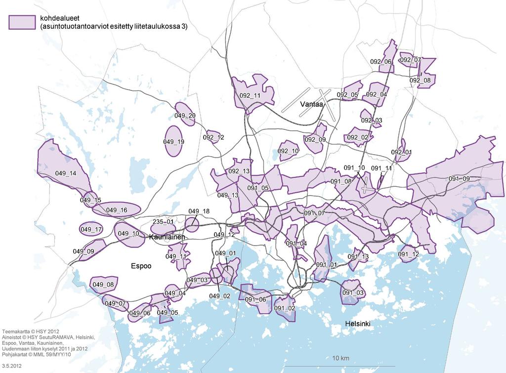 Kartta 8: Asumisen kohdealueet