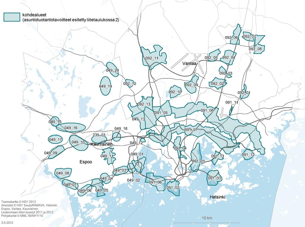 Kartta 2: Asumisen ensisijaiset kohdealueet