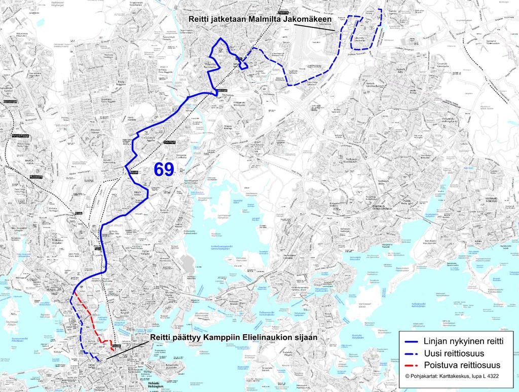 Liite 1-7 Linja 69 Kamppi - Töölö - Pasila - Käpylä - Oulunkylä - Pukinmäki - Malmi - Sepänmäki - Alppikylä - Jakomäki Linja 69 Ruuhka Päivä/ilta La, päivä Su, päivä Vuoroväli, min 10-15 20 20 20