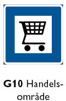 41 kauppakeskuksia on puolestaan voinut vuodesta 2009 lähtien opastaa paikallisviitoituksessa myös omalla kauppakeskustunnuksella G10 Handelsområde (Kuva 7.).