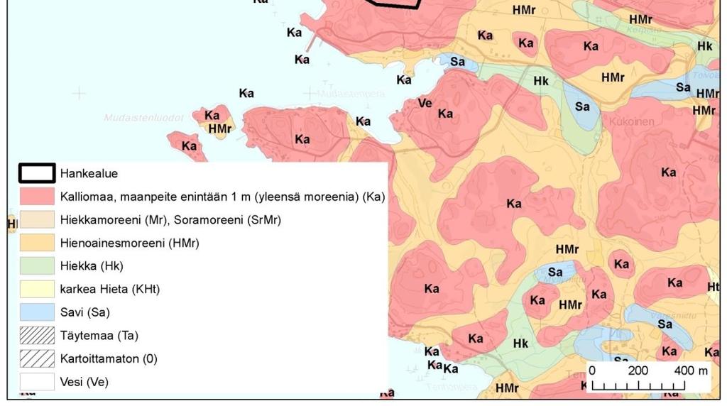 4 Luonnonympäristö 3.4.1 Maa- ja kallioperä Maaperä hankealueella on pääasiassa kallioaluetta.
