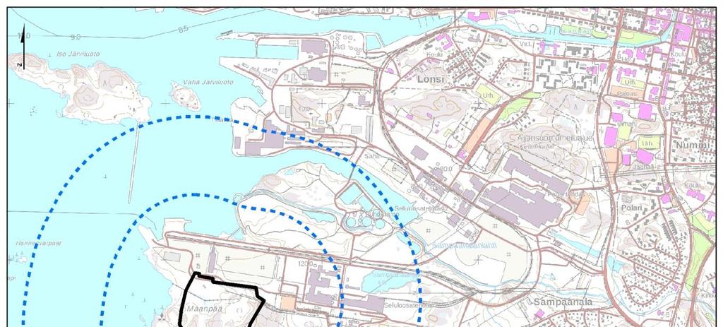 Yhteenvetona tarkasteltavan vaikutusalueen rajauksesta esitetään, että suoria vaikutuksia tutkitaan noin 500 metrin säteellä toiminta-alueen rajoista.