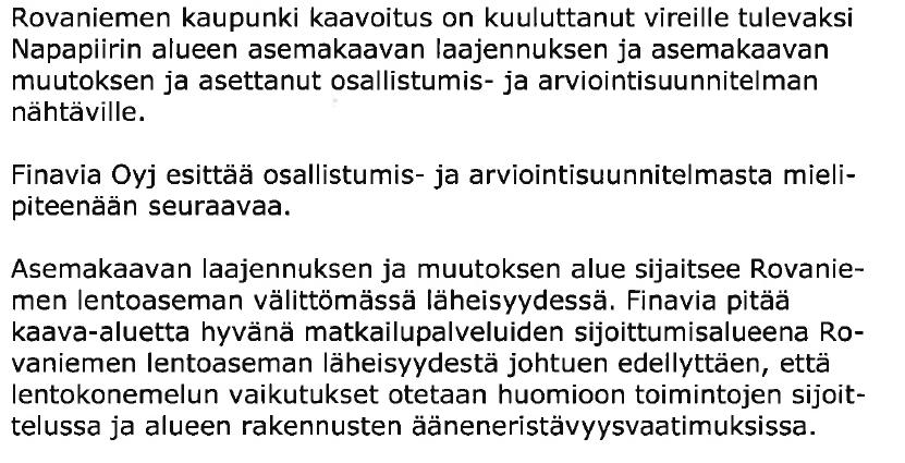 VUOROVAIKUTUSLOMAKE/ AU 315 Napapiirin asemakaavan muutos ja laajennus