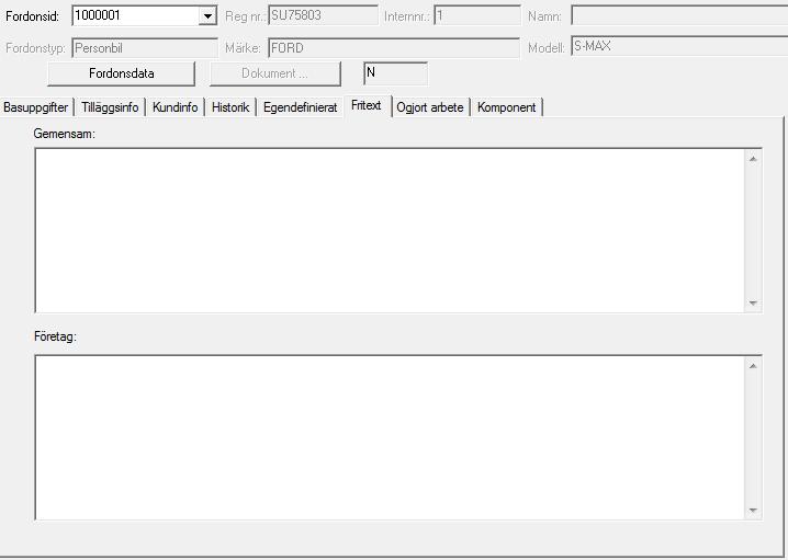 Yhteisen ajoneuvorekisterin yhteydestä voidaan erottaa Vapaateksti, joka liitetään ajoneuvoon.