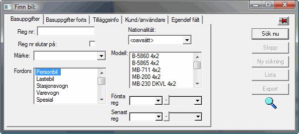 Ajoneuvon haku Hakukenttä saadaan esiin napsauttamalla kiikareita.