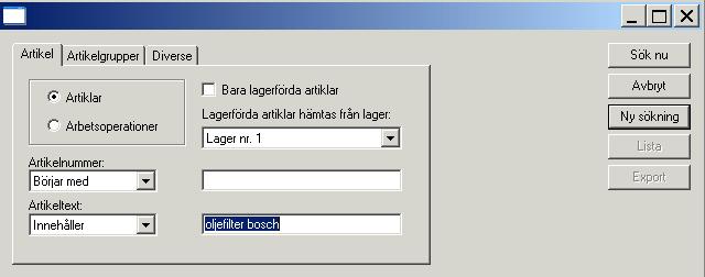 Haku voidaan suorittaa tuotenumeron ja tuotetekstin perusteella tai käyttämällä vain yhtä näistä.
