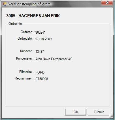 Sisäänleimauksen yhteydessä näytetään tarkistuskuva, jossa näkyy tilauksen