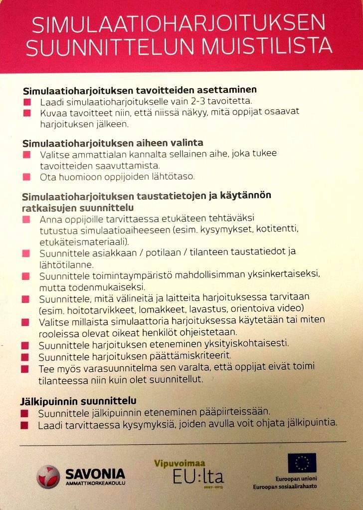 Muistilistat simulaatioharjoituksen