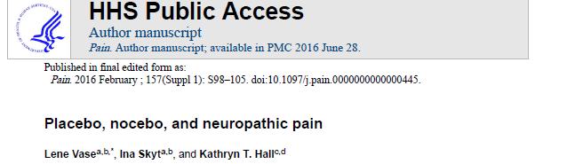 Vase et al 2016 Large placebo analgesia effects exist in neuropathic pain (Cohen s d > 0.