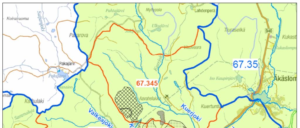NORTHLAND MINES OY 4 Kuva 2. Hannukaisen kaivoshankkeen alueella sijaitsevat vesistöt valuma-alueittain. 2.2 Veden fysikaalis-kemiallinen laatu Veden laatua on tutkittu Hannukaisen kaivoshankkeen perustilaselvityksissä (Northland Resources S.
