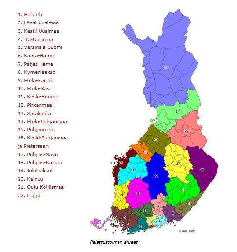 47 Kuvio 12. Pelastustoimen alueet ja pelastuslaitokset (Sisäministeriö 2016a).