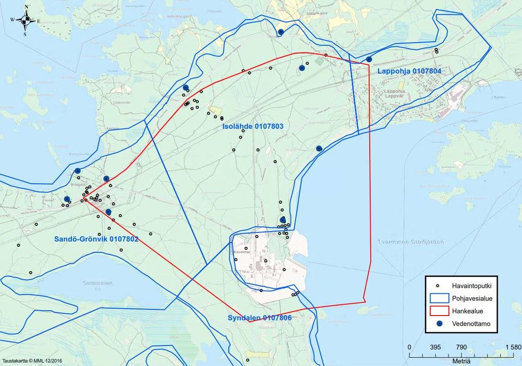 Hydrogeologinen tarkastelu 2.1.2017 10 (14) Lappohjan pohjavesialueella sijaitsee Lappohja 1 vedenottamo, joka toimii varavedenottamona. Vedenottamolla on lupa ottaa pohjavettä yhteensä 500 m 3 /d.