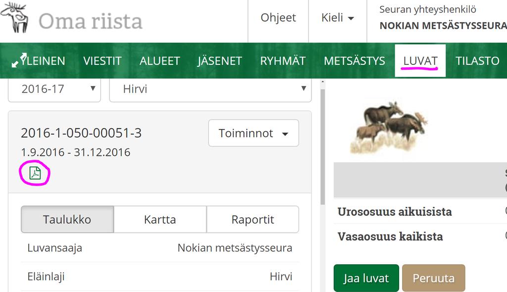 Oma riistassa lupapäätös