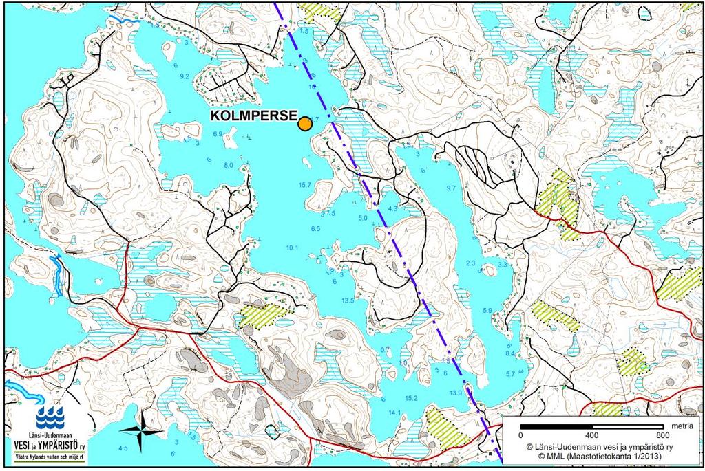 6 Kolmperse Karkkilan länsiosassa olevan, suurimmaksi osaksi Lohjan puolella sijaitsevan Kolmpersejärven suurin syvyys, 15 m, löytyy järven koillisosasta.