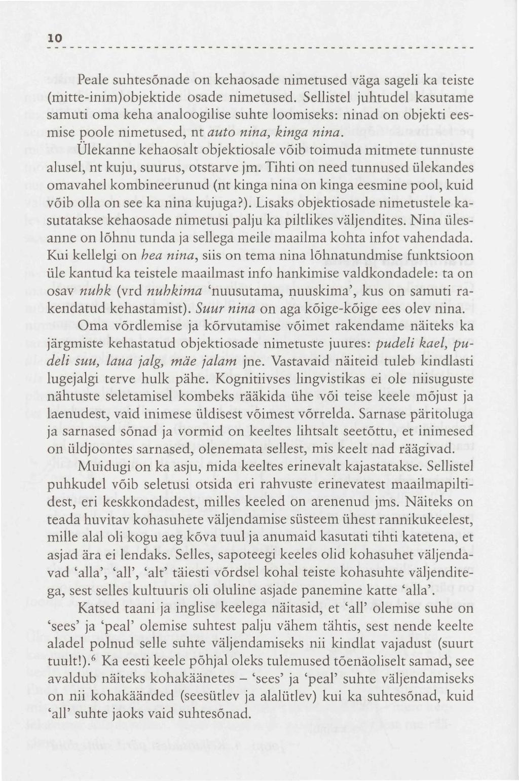 10 Peale suhtesõnade on kehaosade nimetused väga sageli ka teiste (mitte-inim)objektide osade nimetused.
