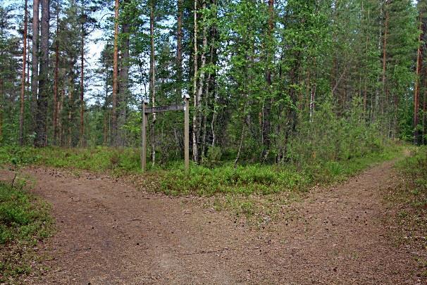 Polku laskeutuu alas kohti valtatietä, siihen