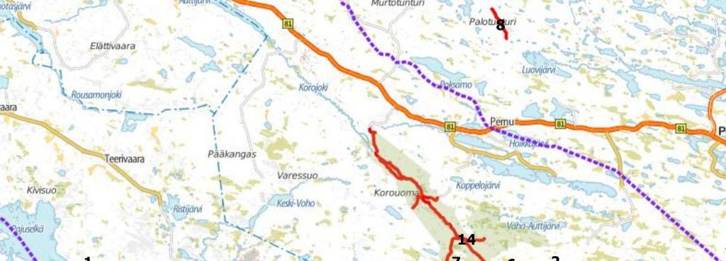 POSION KUNTA 46 Suunnittelualueen läheisyyteen sijoittuu matkailu- ja virkistyskäytön kannalta Posion matkailullisesti tärkeä Korouoma