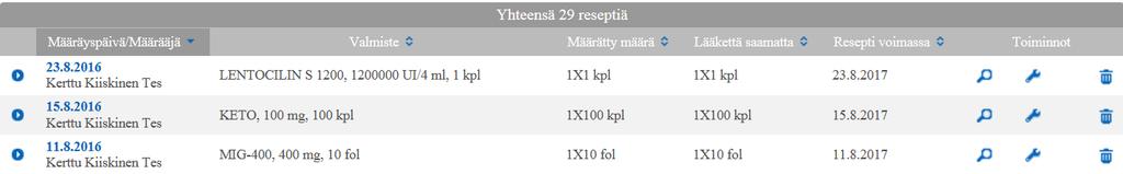 Jos reseptilistaus ei mahdu kokonaisuudessaan yhdelle sivulle, pääset siirtymään sivulta toiselle sekä listauksen alkuun ja loppuun sivun alareunassa olevilla painikkeilla. 6.1.