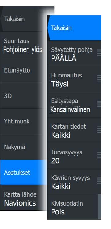 Sävytetty pohja Tällä toiminnolla erilaiset syvyysalueet voidaan näyttää sinisen eri sävyinä.