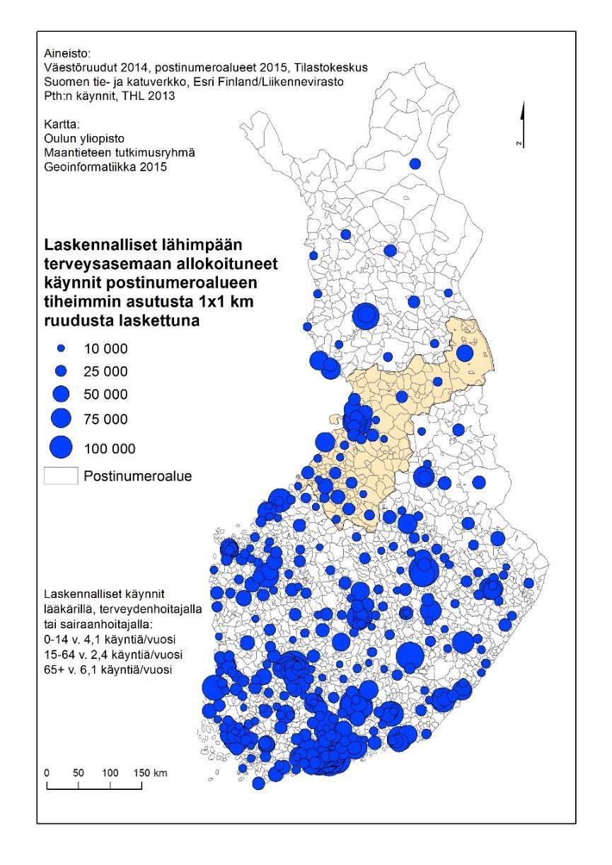 Terveysasemien saavutettavuuden tarkastelu Manner-Suomen väestön näkökulmasta THL:lta keskimääräiset perusterveydenhuollon käynnit (lääkärillä, terveydenhoitajalla, sairaanhoitajalla): 0-14 v.