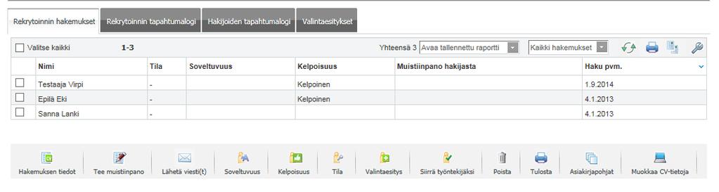 3.4 Hakijan lisääminen manuaalisesti rekrytointiin Jos hakija on toimittanut hakemuksensa muutoin kuin Kuntarekryn kautta, onnistuu hänen hakemuksensa lisääminen manuaalisesti rekrytointiin yläpalkin