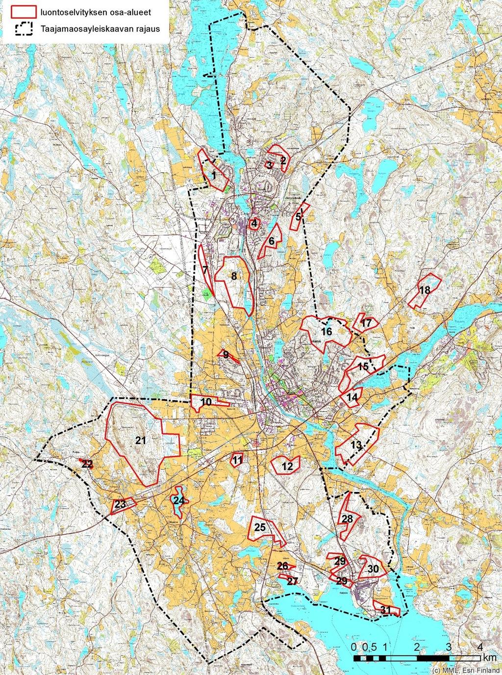 7 Kuva 3-1 Luontoselvityksen kohdentaminen eri osa-alueille vuosina 2015 2016.