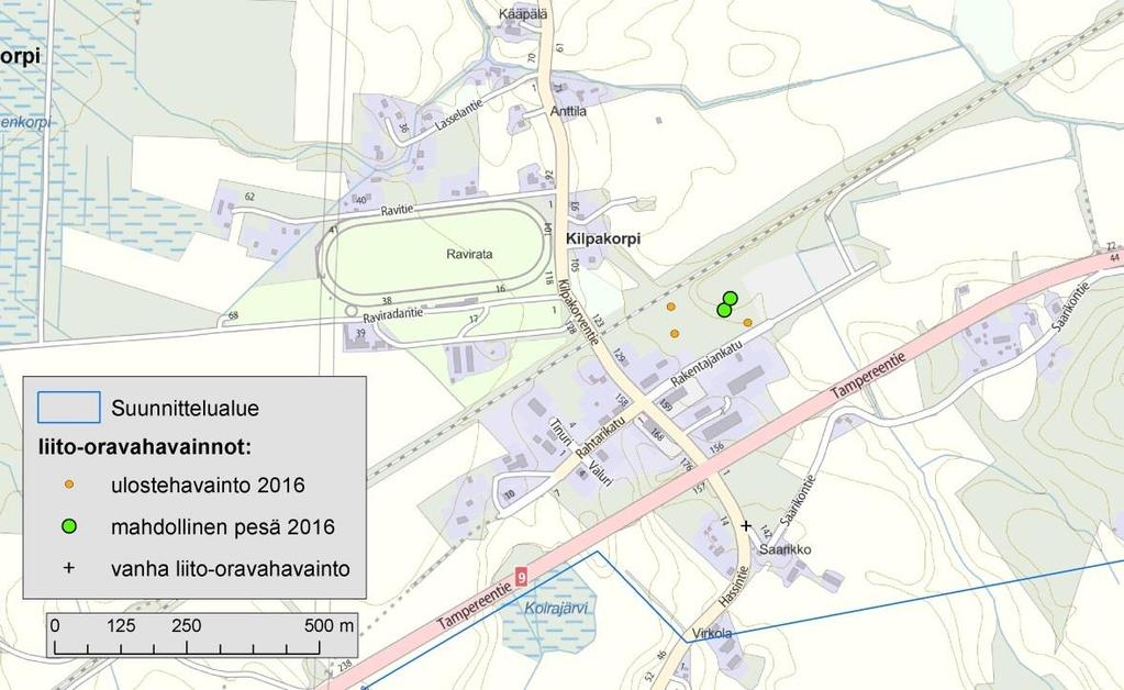 17 4.4.5 Kilpakorpi Kilpakorvessa junanradan ja Rakentajankadun välissä on pieni, alle kahden hehtaarin kokoinen alue liito-oravalle soveltuvaa