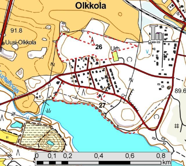 42 Osa-alueet 26 ja 27, Olkkola (kuva 39) Osa-alue 26 (Sahatien pohjoispuolinen metsä) on lehtomaista