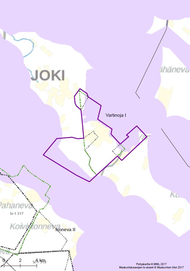 131 Kartta 3. Puskurianalyysin tulokset. Tarkasteltava tuulivoima-alue Pohjois-Pohjanmaan 1.