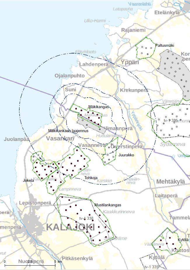 84 Kartta 2. Tarkasteltava tuulivoima-alue ja muut lähialueen olemassa olevat tai suunnitellut tuulivoima-alueet Pohjois-Pohjanmaan 1.