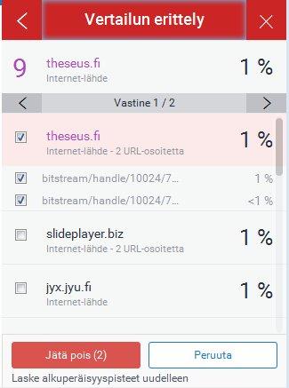 Painamalla Jätä pois (suluissa lähteiden määrä) poistetaan kyseiset lähteet vertailusta.