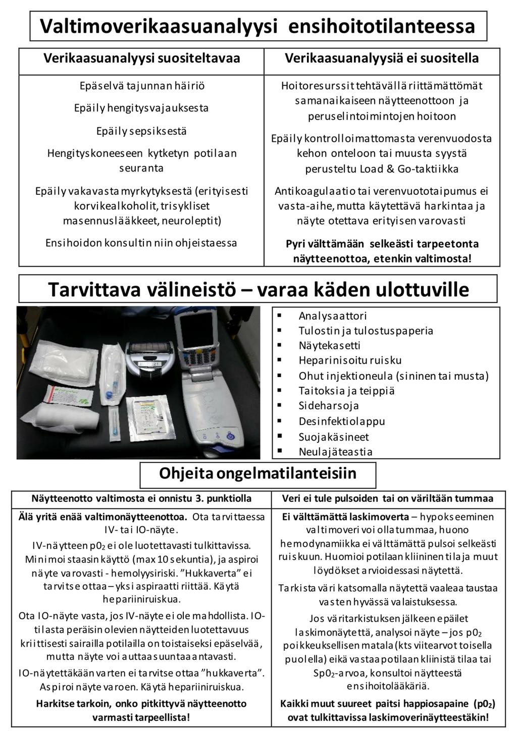 Liite 1 Valtimoverikaasuanalyysi