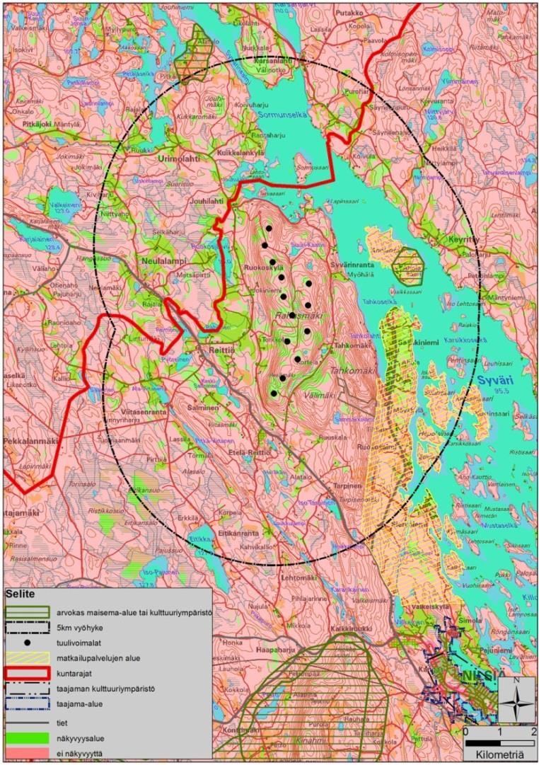 29 Maisemalliset vaikutukset Rahasmäen voimala-alue sijoittuu ympäristöään huomattavasti korkeammalle vaaran laelle.
